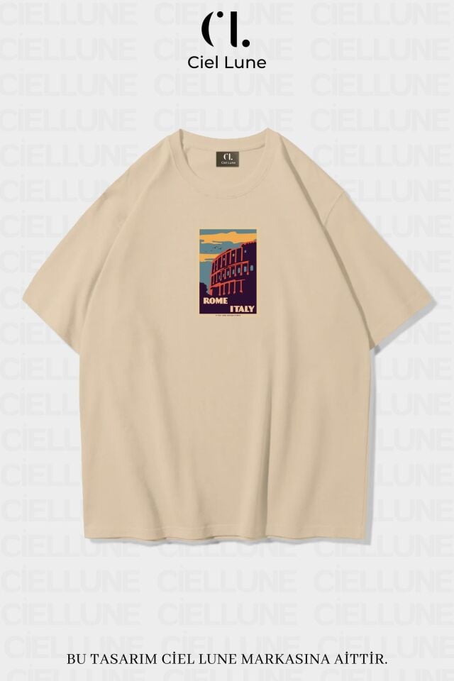 Unisex Kadın Erkek Rome İtaly  Baskılı Özel Tasarım Oversize T-shirt