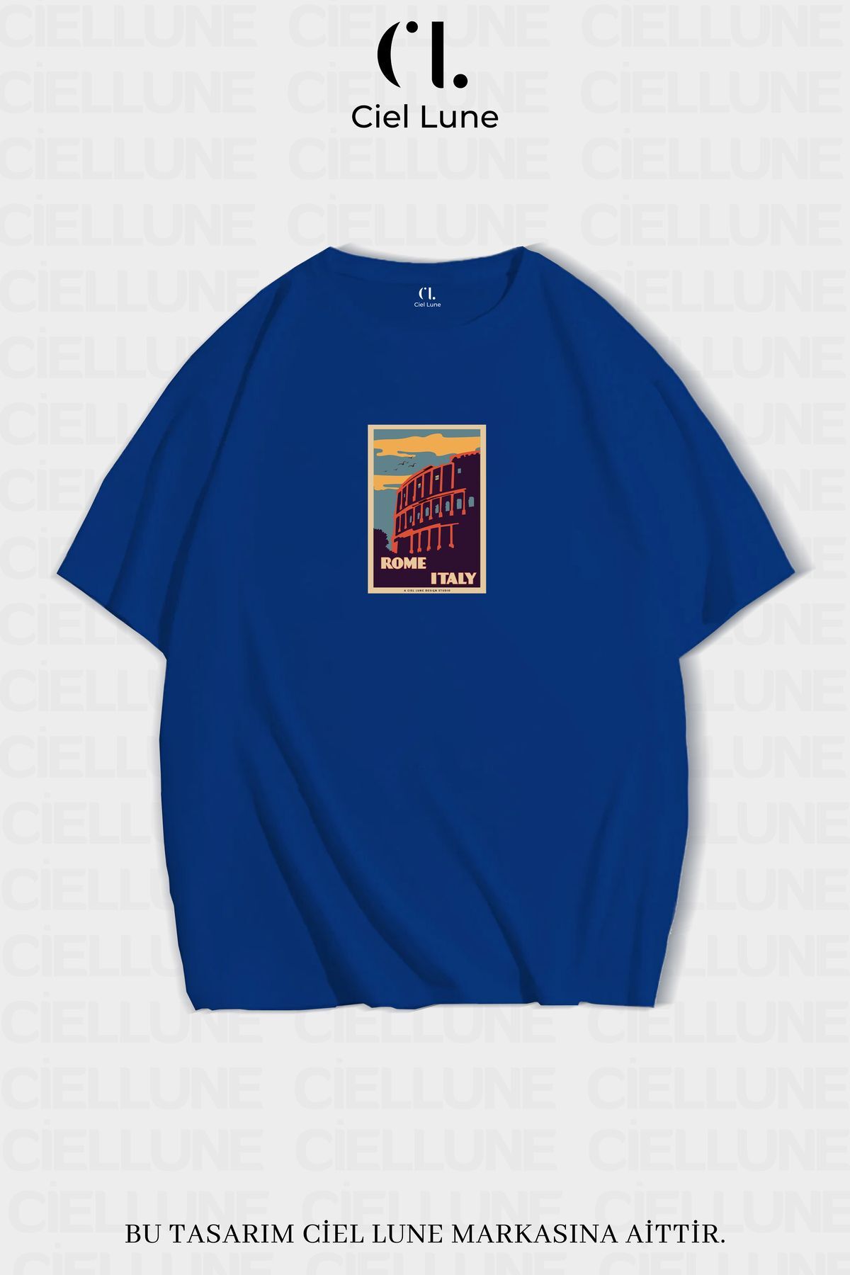 Unisex Kadın Erkek Rome İtaly  Baskılı Özel Tasarım Oversize T-shirt