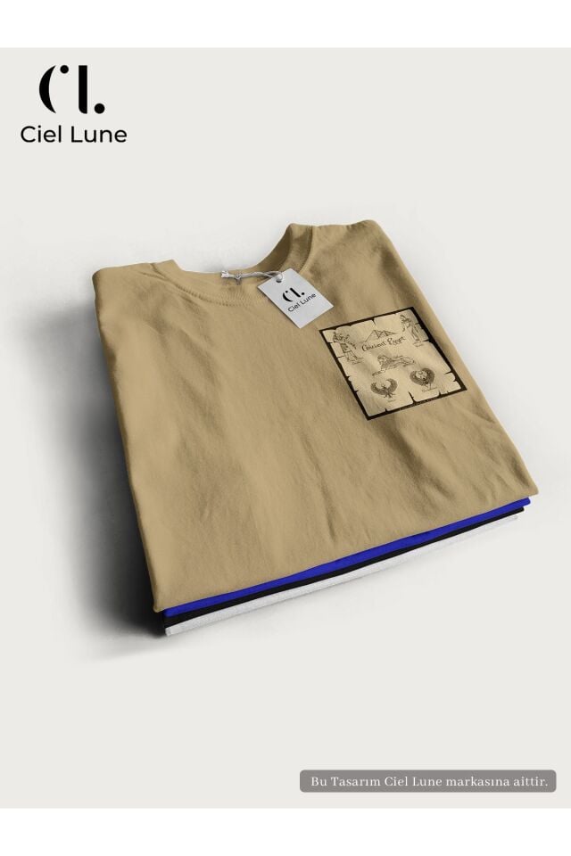 Unisex Kadın Erkek Antik Mısır Baskılı Özel Tasarım Oversize T-shirt