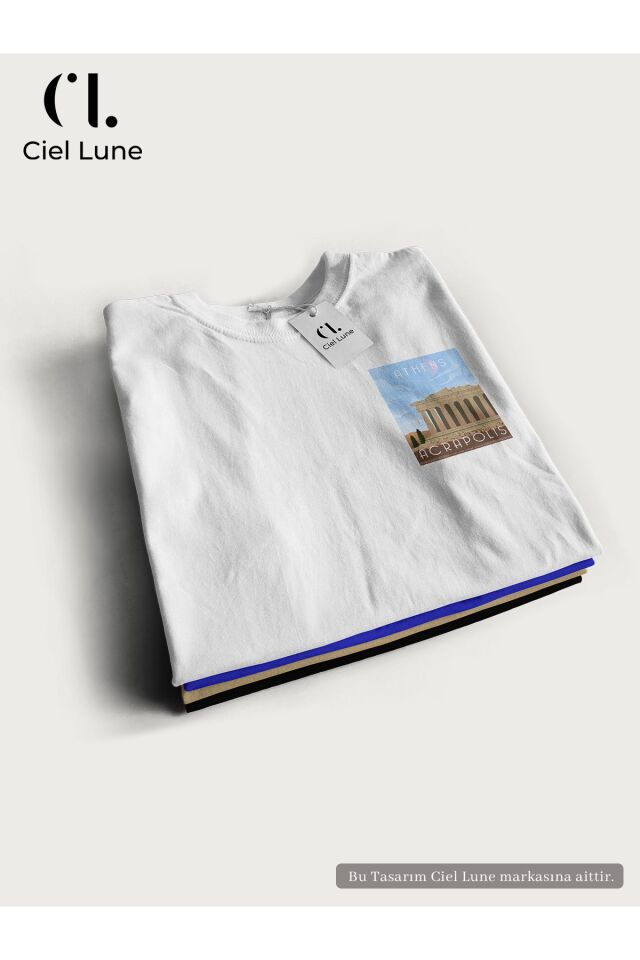 Unisex Kadın Erkek Athens Acropolis  Baskılı Özel Tasarım Oversize T-shirt
