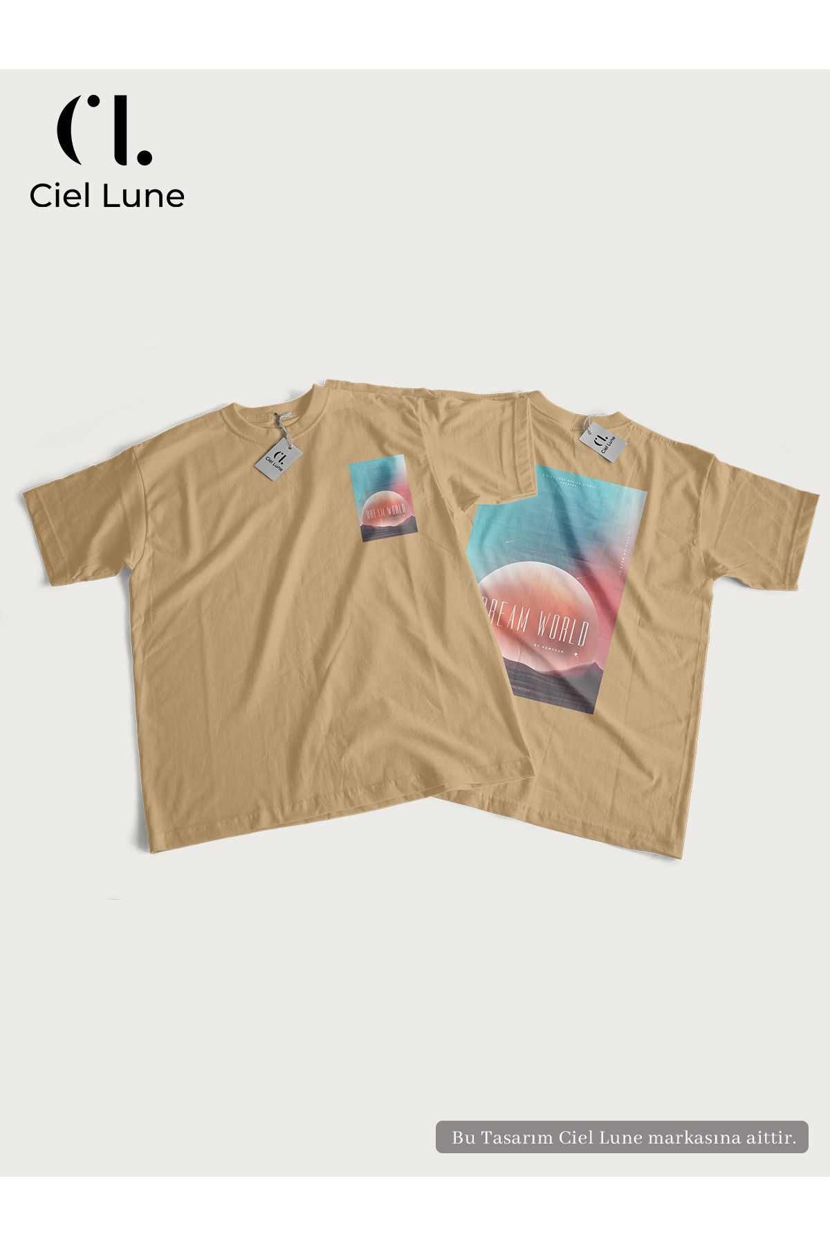 Unisex Kadın Erkek Dream World Baskılı Özel Tasarım Oversize T-shirt
