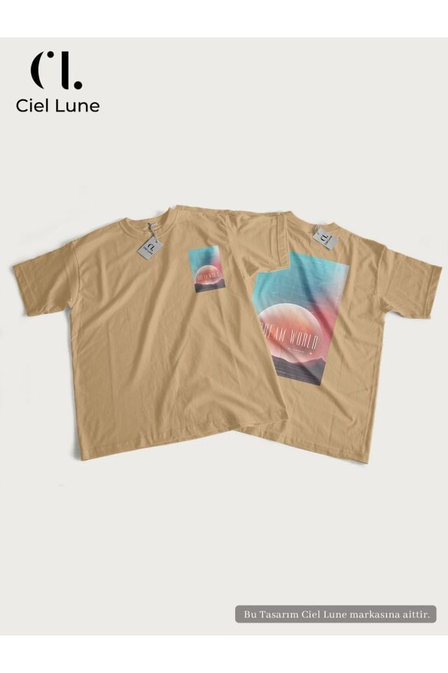 Unisex Kadın Erkek Dream World Baskılı Özel Tasarım Oversize T-shirt