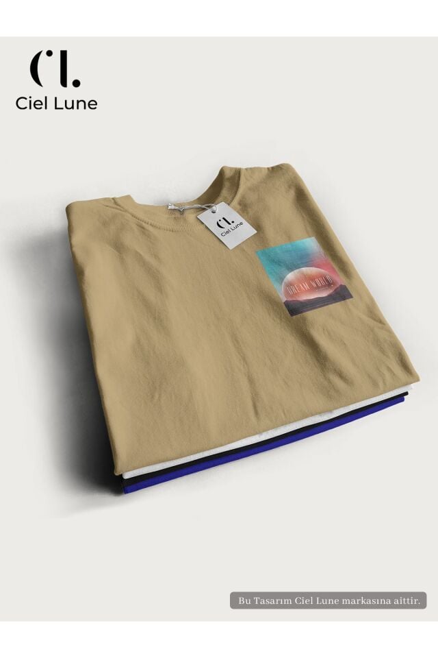 Unisex Kadın Erkek Dream World Baskılı Özel Tasarım Oversize T-shirt
