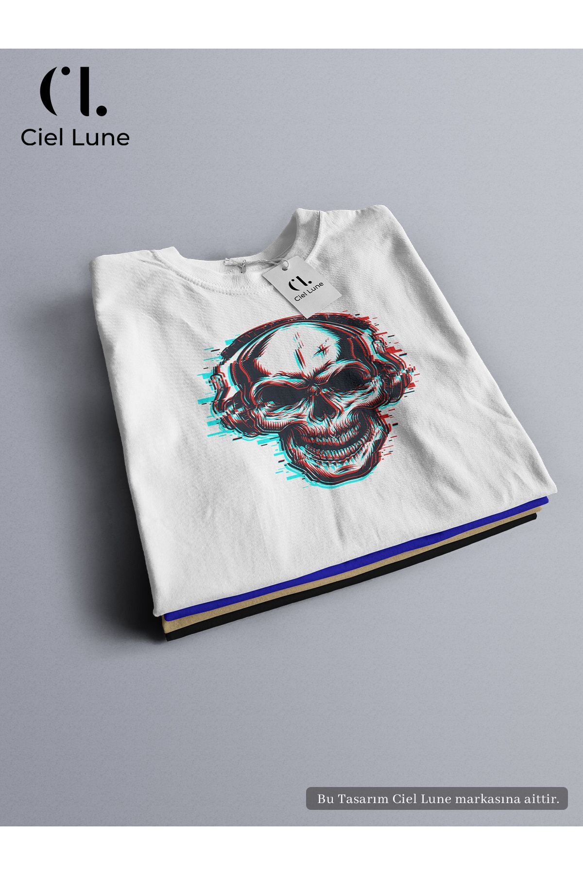 Unisex Skull Glich Özel Tasarım - Oversize T-Shirt