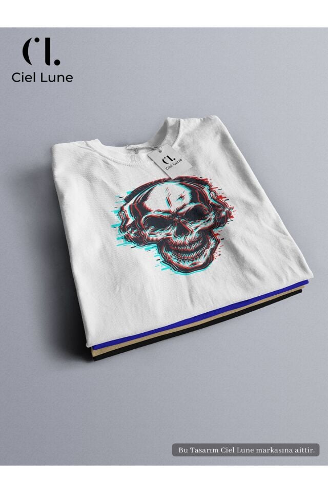 Unisex Skull Glich Özel Tasarım - Oversize T-Shirt