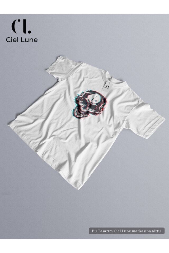 Unisex Skull Glich Özel Tasarım - Oversize T-Shirt
