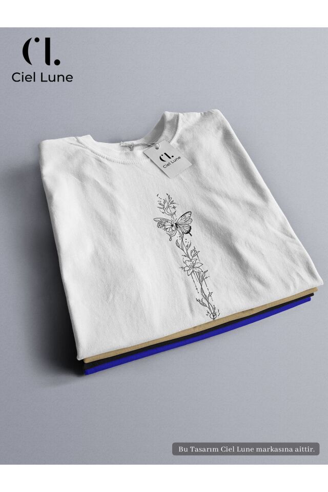 Unisex Butterfly Flower Özel Tasarım - Oversize T-Shirt