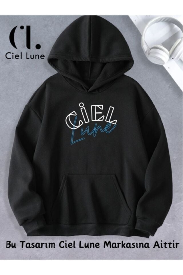 Unisex Kadın Erkek Ciel Lune Özel Tasarım Baskılı Kapşonlu Sweatshirt