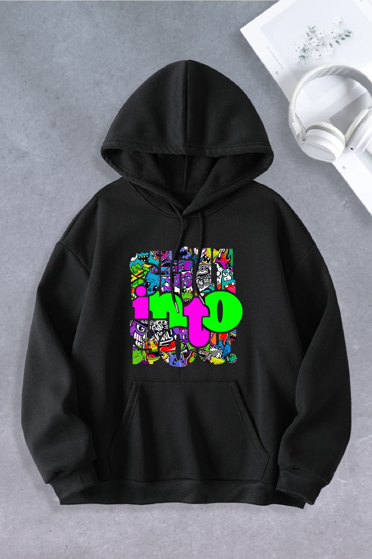 Unisex Kadın Erkek Still Desenli Baskılı Oversize Sweatshirt 2 İPLİK