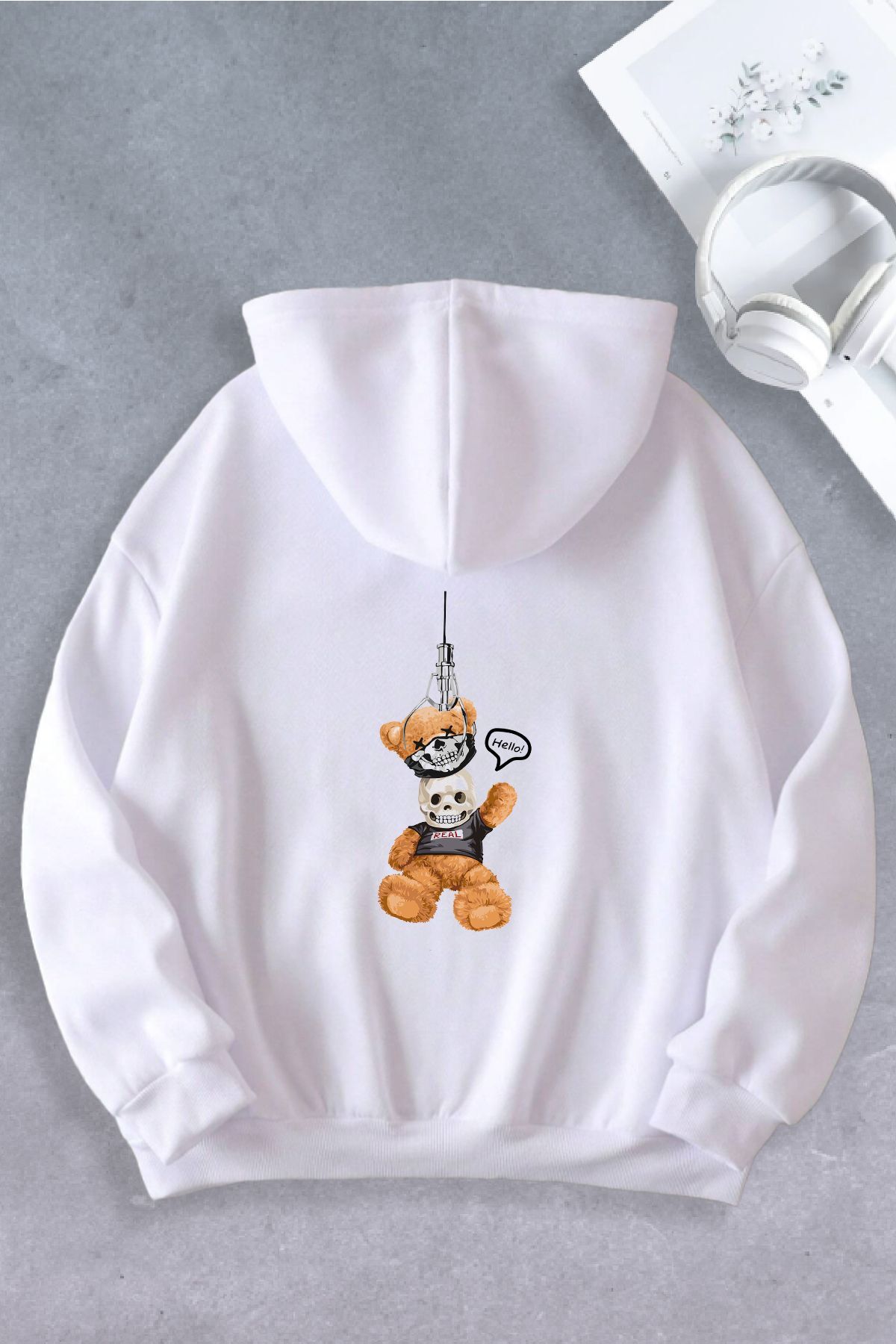 Unisex Kadın Erkek Ayı Maskeli Oversize Sweatshirt 2 İPLİK