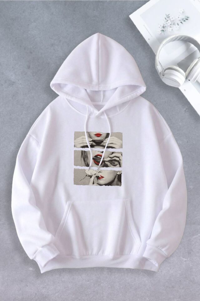 Unisex Kadın Erkek Sigara Dudak Modeli Oversize Sweatshirt