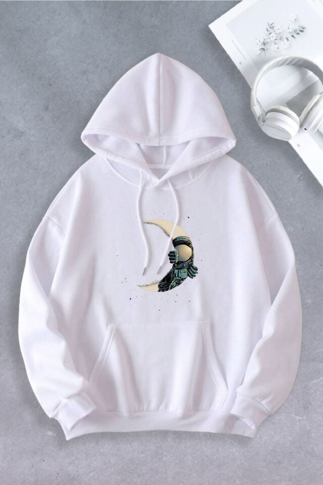 Unisex Kadın Erkek Ay Astronot Modeli Oversize Sweatshirt