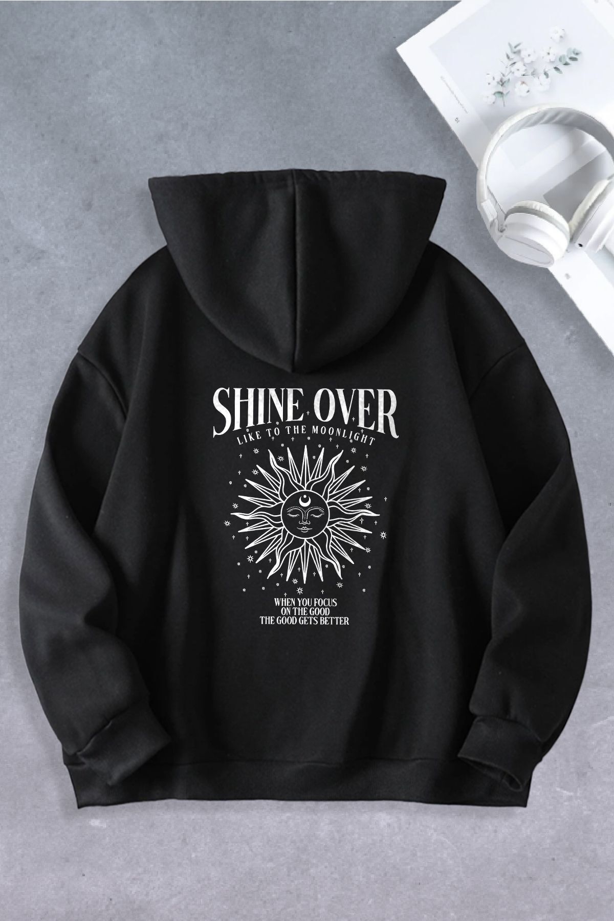 Unisex Kadın Erkek Skymoon Baskılı Oversize Sweatshirt