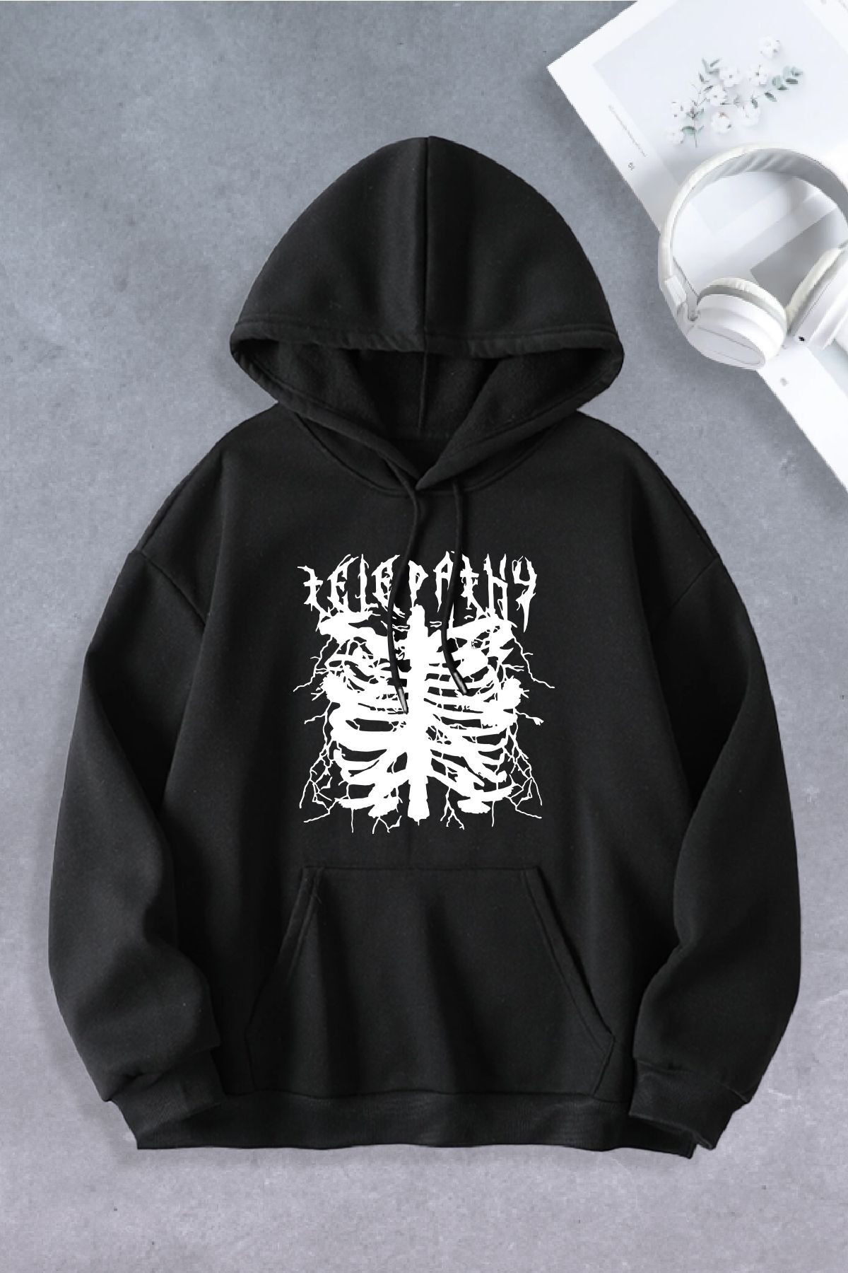 Unisex Kadın Erkek Telepathy Baskılı Oversize Sweatshirt
