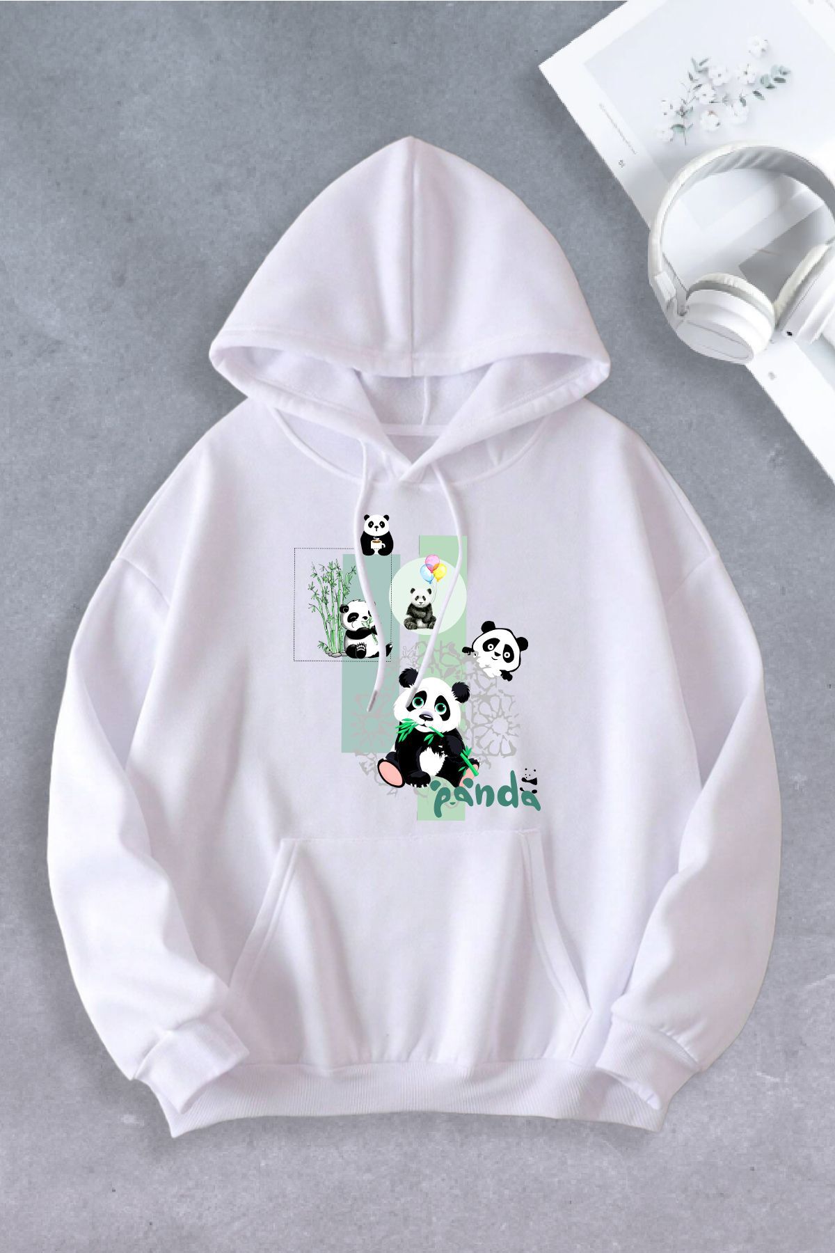 Unisex Kadın Erkek Panda Baskılı Oversize Sweatshirt