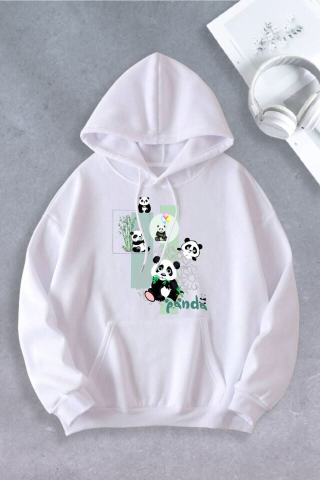 Unisex Kadın Erkek Panda Baskılı Oversize Sweatshirt