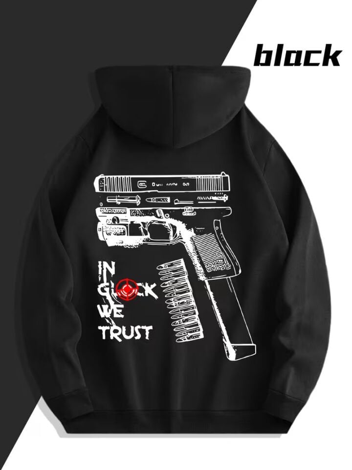 Glock Grafik Baskılı Hoodie – Sokak Modası Unisex Kapüşonlu Sweatshirt Oversize