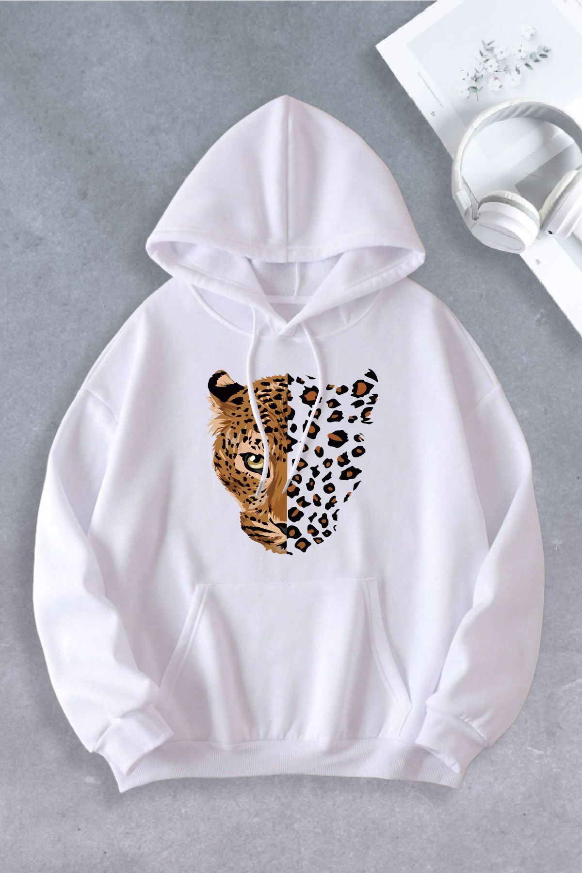 Unisex Kadın Erkek Leopar Oversize Sweatshirt