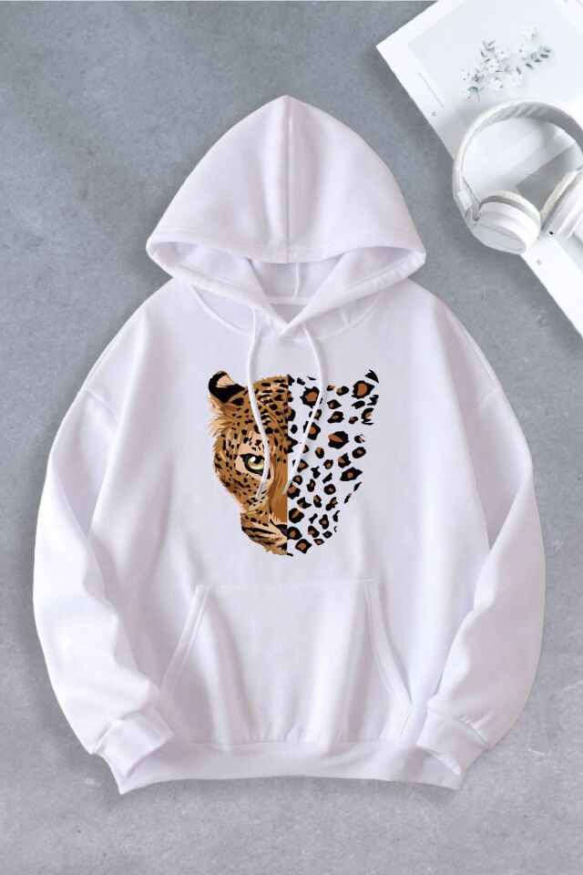 Unisex Kadın Erkek Leopar Oversize Sweatshirt