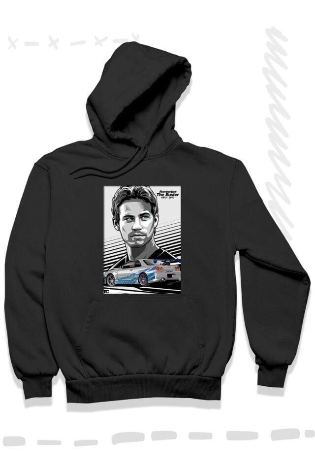 PAUL WALKER Fast and Furious Baskılı Tasarım Erkek-Kadın-ünisex Siyah Kapşonlu Sweatshirt Hoodie