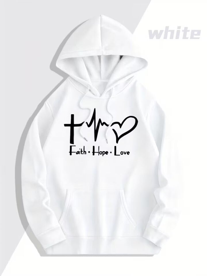 Faith Hope Love Baskılı Hoodie – Unisex Kapüşonlu Sweatshirt Çift Kombin