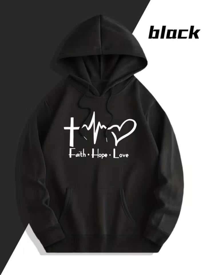 Faith Hope Love Baskılı Hoodie – Unisex Kapüşonlu Sweatshirt Çift Kombin