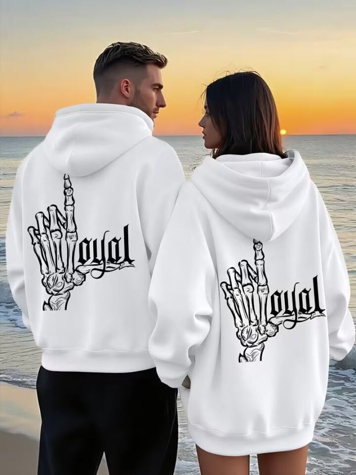 Unisex Kapüşonlu Hoodie – Kuru Kafa El Baskılı Oversize Sweatshirt Sokak Stili 2'li Set