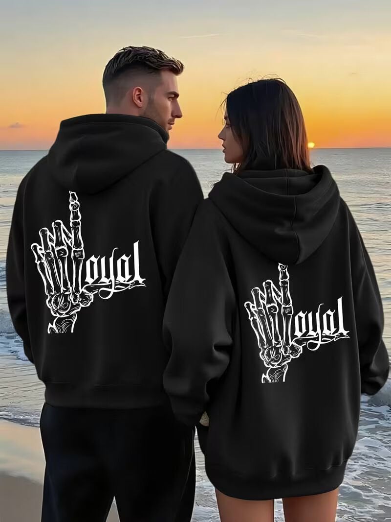 Unisex Kapüşonlu Hoodie – Kuru Kafa El Baskılı Oversize Sweatshirt Sokak Stili 2'li Set