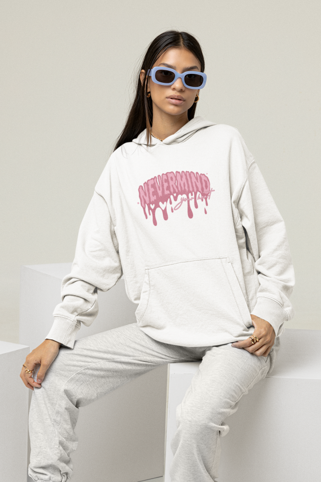 Unisex Oversize Hoodie Sweatshirt – Pembe Baskılı Kapüşonlu