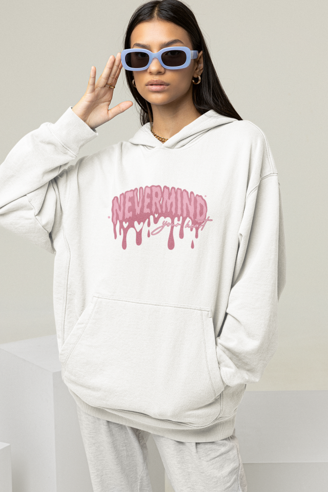Unisex Oversize Hoodie Sweatshirt – Pembe Baskılı Kapüşonlu