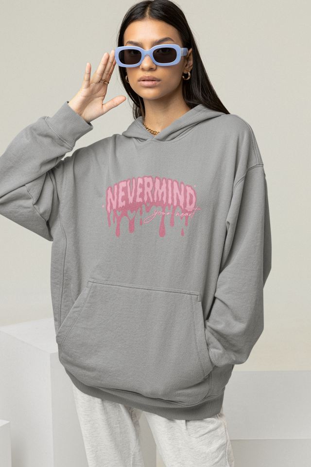 Unisex Oversize Hoodie Sweatshirt – Pembe Baskılı Kapüşonlu