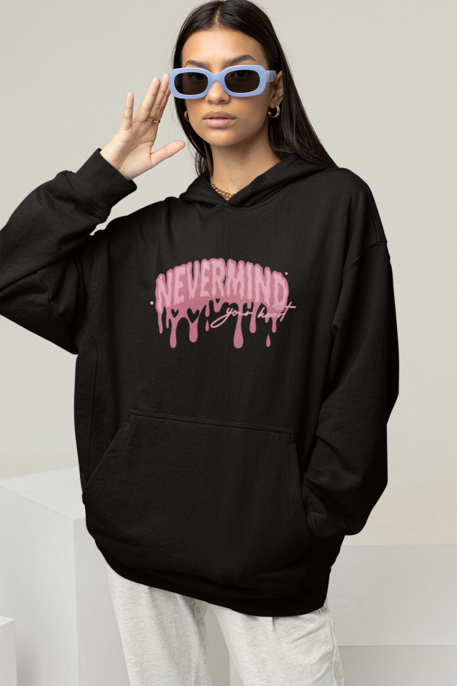 Unisex Oversize Hoodie Sweatshirt – Pembe Baskılı Kapüşonlu
