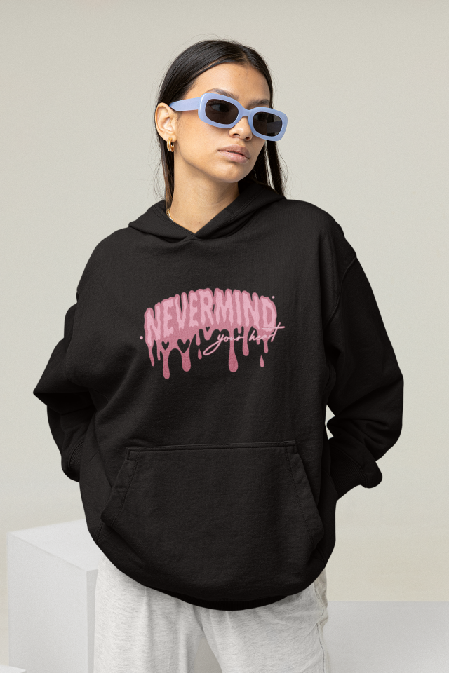 Unisex Oversize Hoodie Sweatshirt – Pembe Baskılı Kapüşonlu