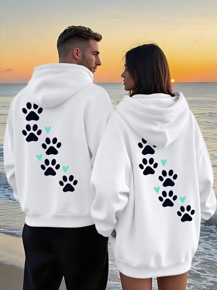 Sevgili Çift Kombin Pati Baskılı Kapüşonlu Sweatshirt 2’li Set | Unisex Oversize Hoodie 3 İplik