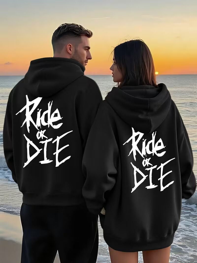 Ride Or Die Siyah Hoodie – Oversize Unisex Kapüşonlu Sweatshirt 2'li Set | NEVERMIND