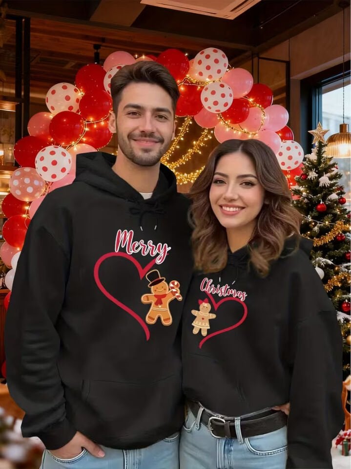 Sevgili Kombini Hoodie – Merry Christmas Baskılı Çift Kapüşonlu Sweatshirt Unisex