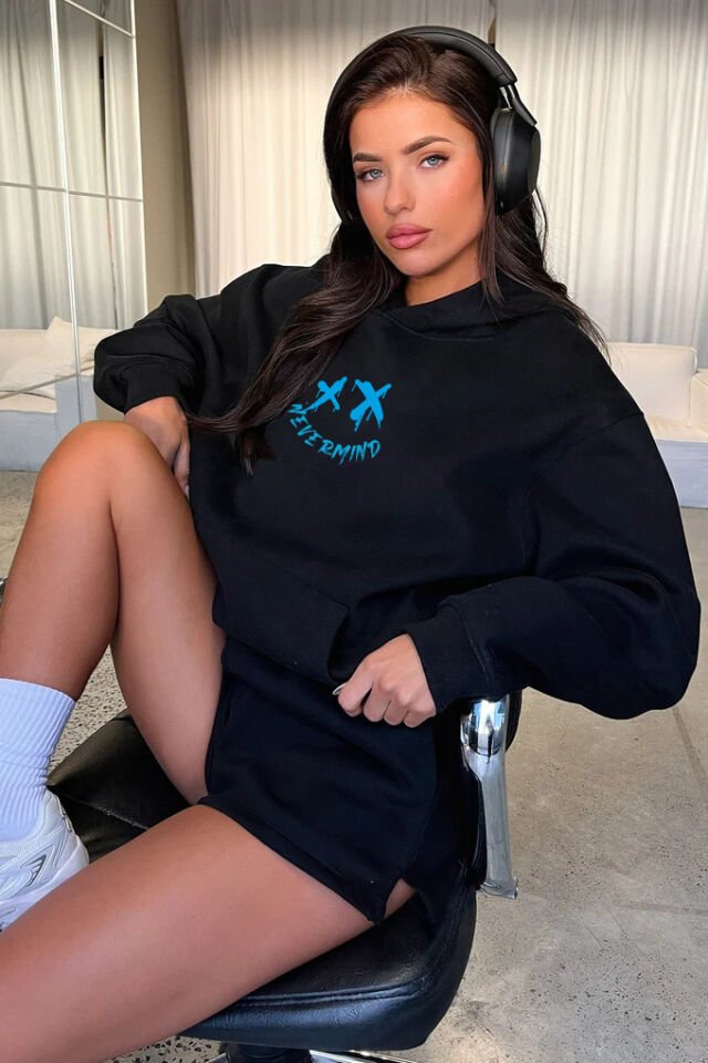 Unisex Kapüşonlu Sweatshirt - Relax Baskılı Oversize Hoodie