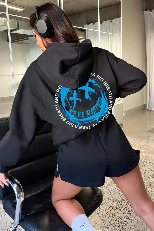 Unisex Kapüşonlu Sweatshirt - Relax Baskılı Oversize Hoodie