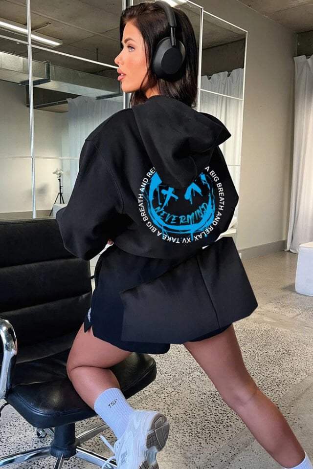 Unisex Kapüşonlu Sweatshirt - Relax Baskılı Oversize Hoodie