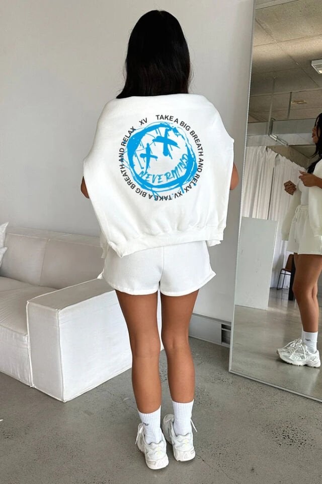 Unisex Kapüşonlu Sweatshirt - Relax Baskılı Oversize Hoodie