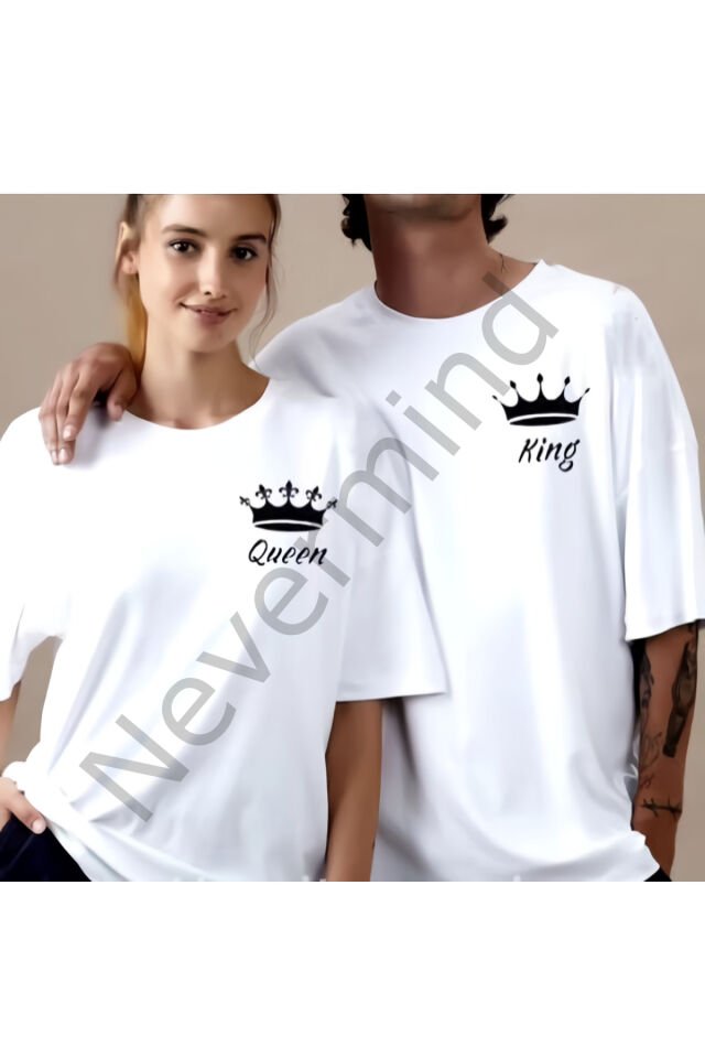Unisex Women Men King & Queen Printed Lover Couple Combination Design Oversize T-shirt Set of 2