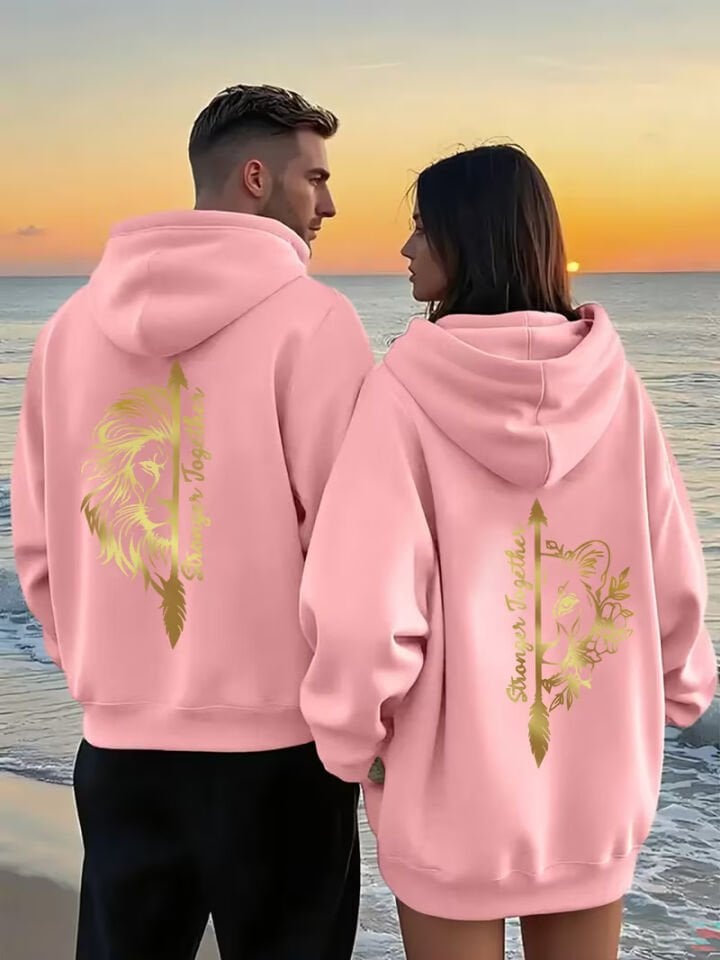 Sevgili Çift Kombin Stronger Together Baskılı Kapüşonlu Sweatshirt 2’li Set | Unisex Oversize Hoodie