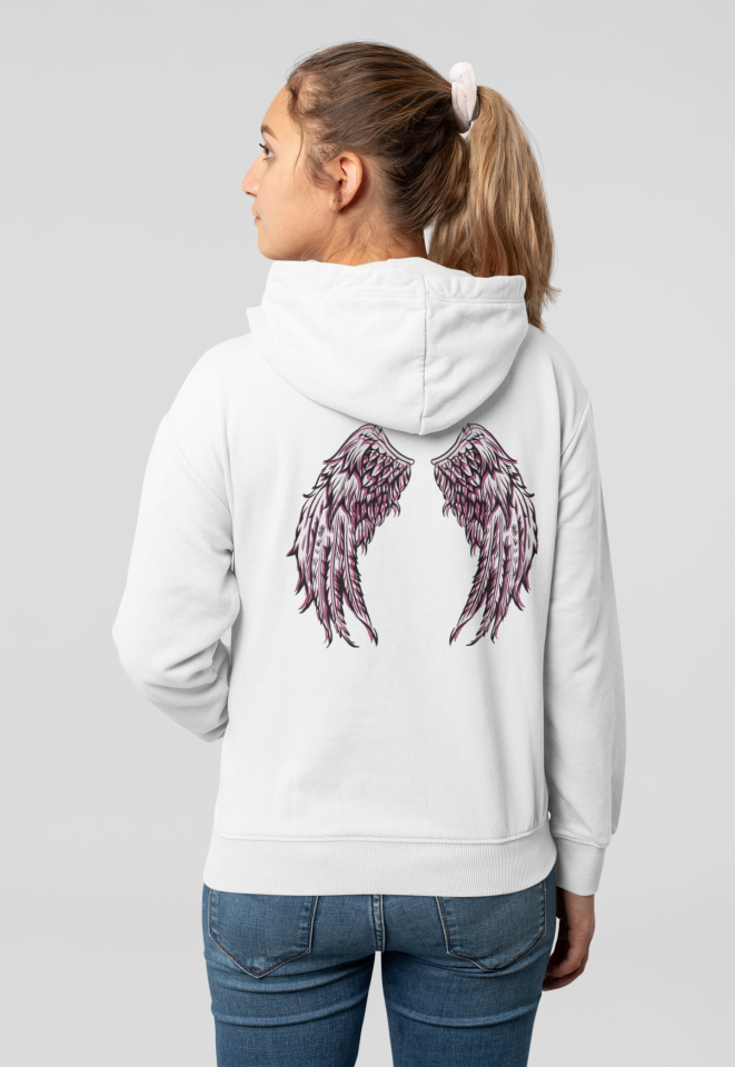 Minimalist Melek Kanadı Tasarım Hoodie, Pamuklu Kumaş, Şık ve Rahat Kapüşonlu Sweatshirt