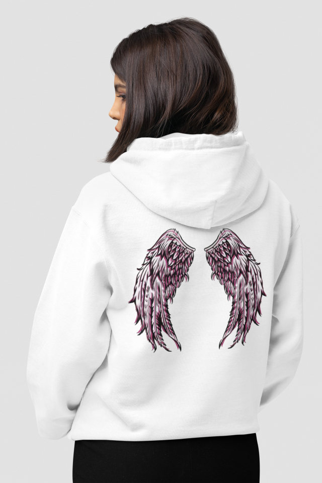 Minimalist Melek Kanadı Tasarım Hoodie, Pamuklu Kumaş, Şık ve Rahat Kapüşonlu Sweatshirt