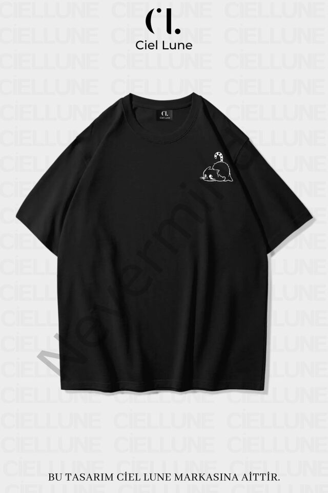 Unisex Kadın Erkek Minimalist Cat Baskılı Özel Tasarım Oversize T-shirt