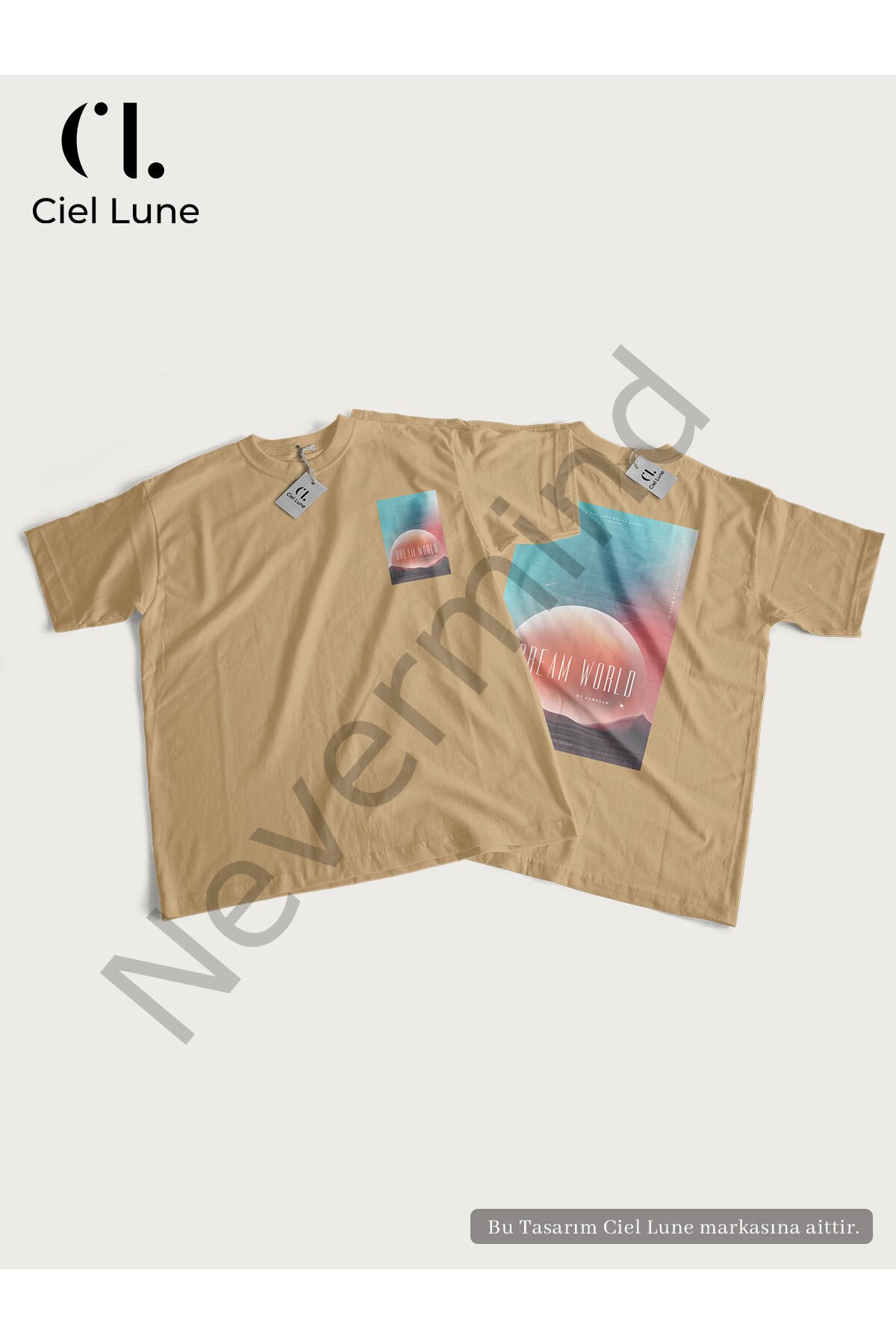 Unisex Kadın Erkek Dream World Baskılı Özel Tasarım Oversize T-shirt