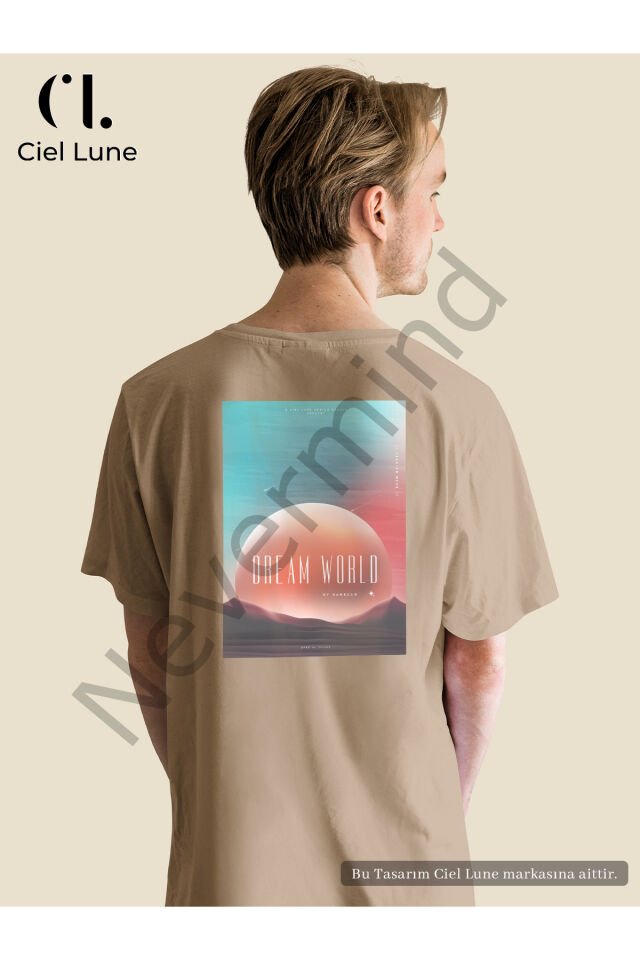 Unisex Kadın Erkek Dream World Baskılı Özel Tasarım Oversize T-shirt