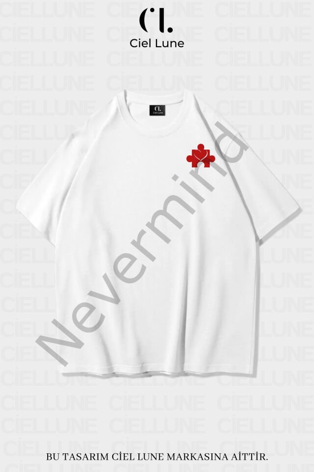 Unisex Kadın Erkek Heart Puzzle Baskılı Sevgili Çift Kombini Tasarım Oversize T-shirt 2'li Set