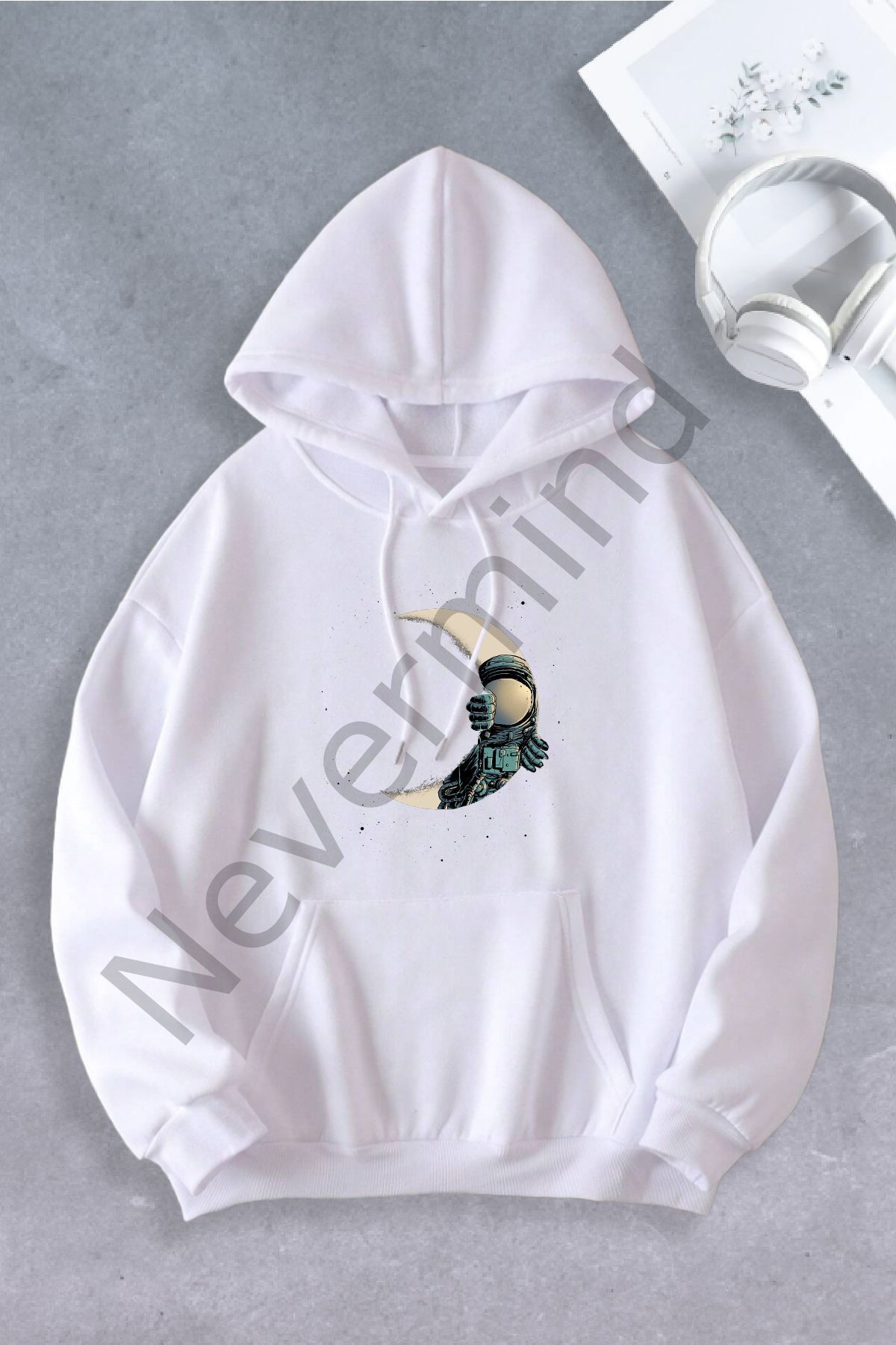 Unisex Women Men Moon Astronaut Model Oversize Sweatshirt 2 Yarn