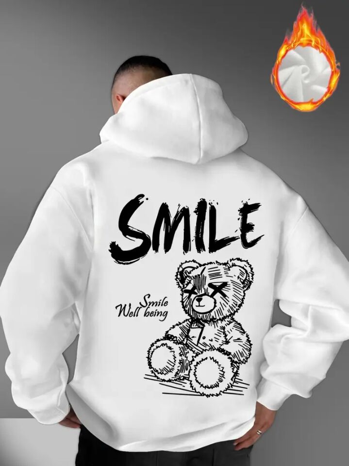 Unisex Oversize Smile Yazılı Hoodie – Trend Streetwear Kapüşonlu Sweatshirt
